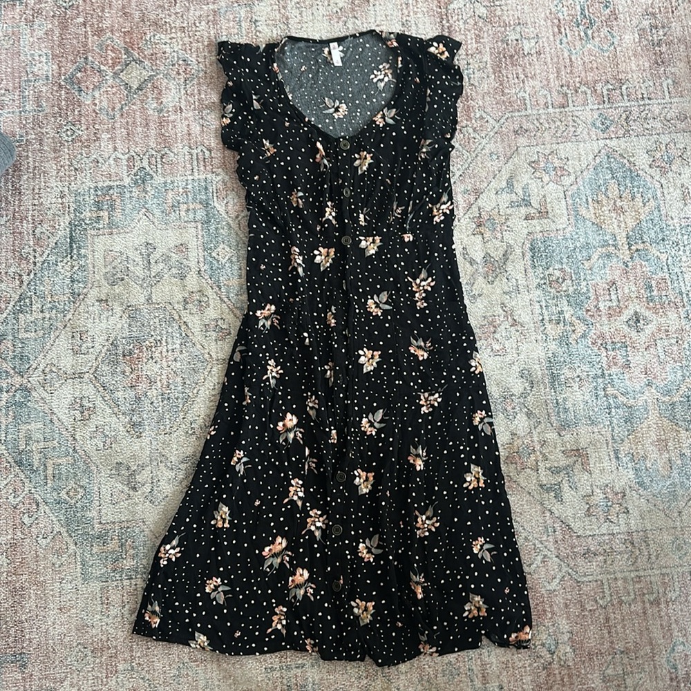 Xhilaration Black Floral Midi Dress - EUC - Small